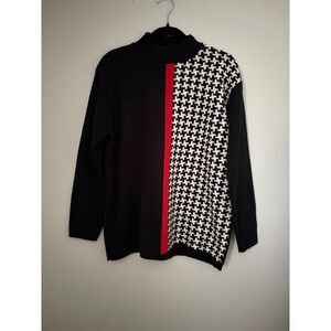 Vintage Alfred Dunner Women's Black Mock Neck Houndstooth Sweater Size L